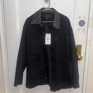Zara Men's Black Jacket with leather Collar